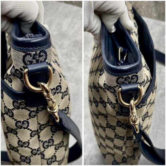 Authentic Gucci GG Supreme Ophidia Sherry Line Crossbody Bag Web Canvas Navy Tan - Picture 11 of 16